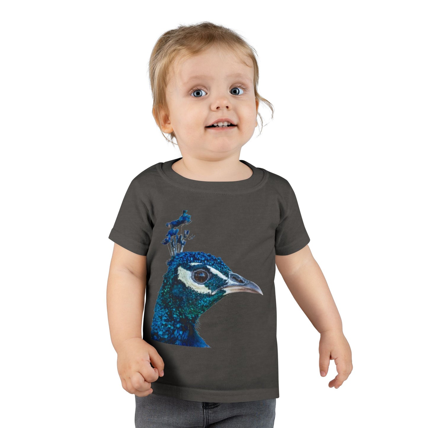 Peacock Profile Toddler T-Shirt — Sparkling Blue Bird Tee for Kids