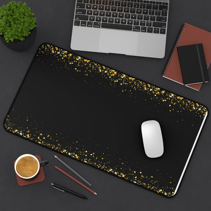 Gold Glitter Edge Desk Mat — Black Glamorous Mousepad for Office & Home
