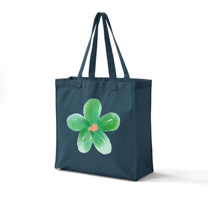 Canvas Tote — Green Watercolor Flower Grocery Bag