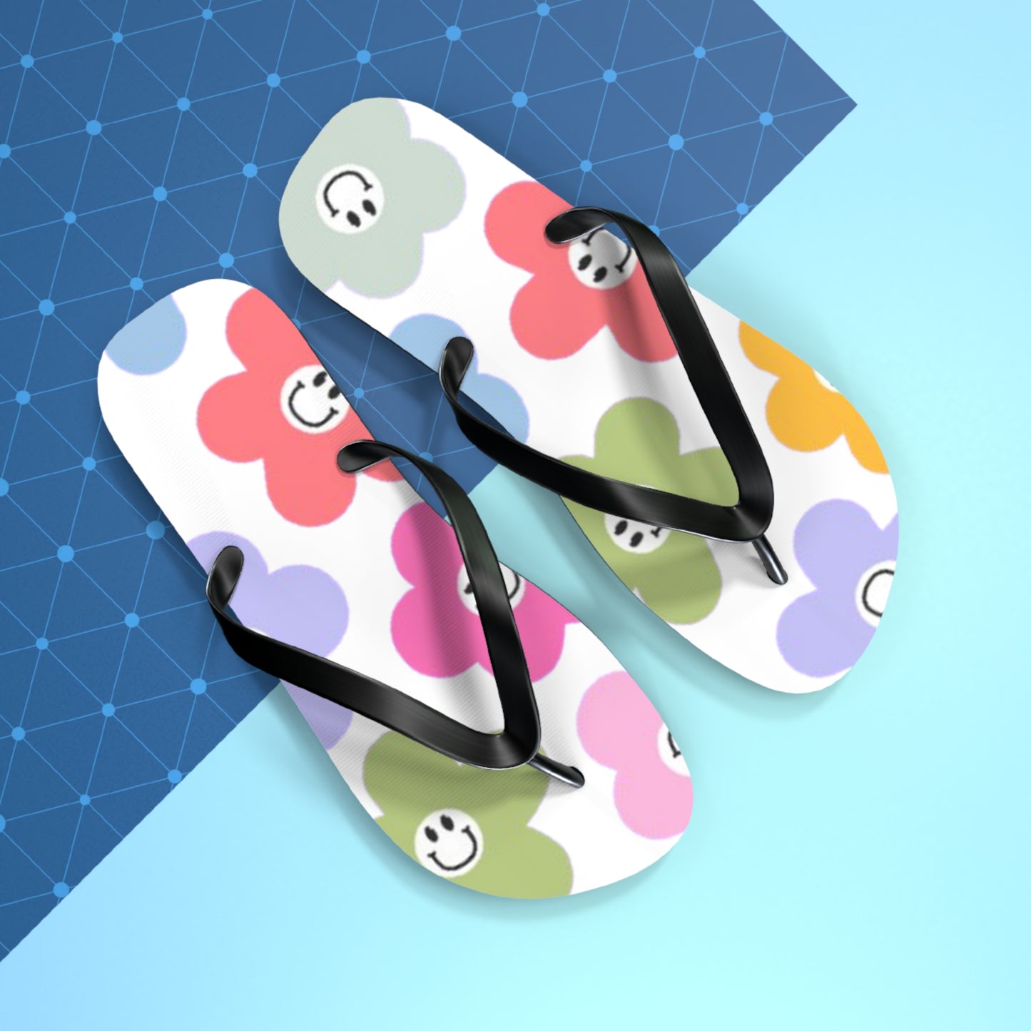 Smiley Flower Flip Flops — Colorful Cute Floral Beach Sandals
