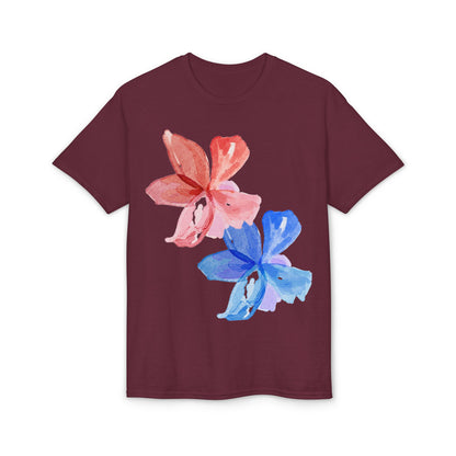 Floral Watercolor Tee — Pink & Blue Petal Graphic T-Shirt