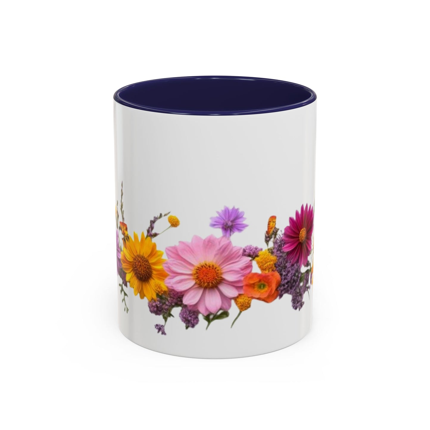 Floral Border Accent Coffee Mug — Colorful Daisy Bouquet 11/15oz