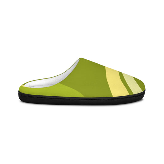Green Stripe Indoor Slippers — Cozy Women's House Shoes