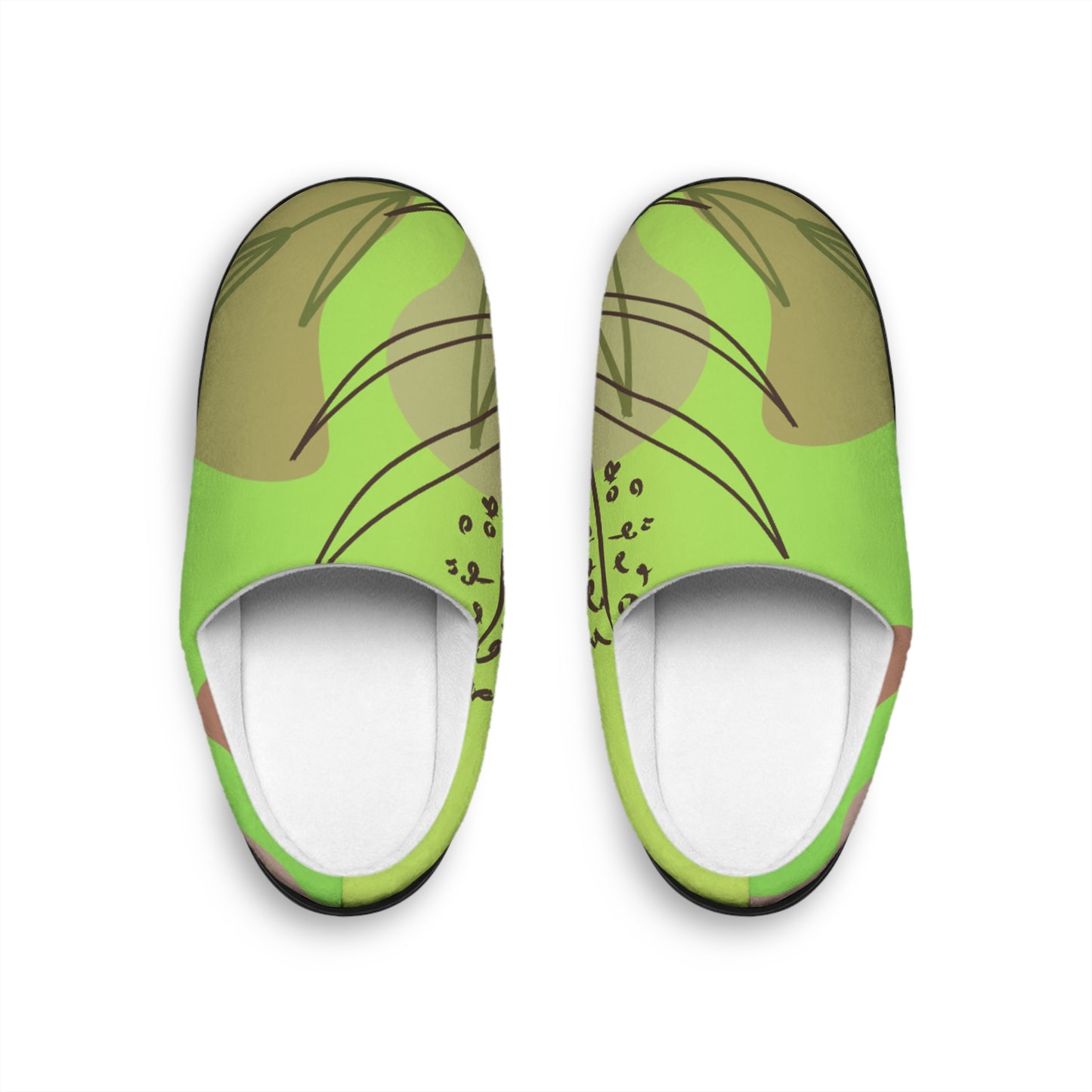 Floral Green Women's Indoor Slippers — Cozy Botanical House Shoes