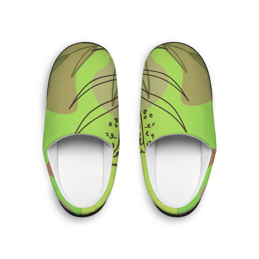 Floral Green Women's Indoor Slippers — Cozy Botanical House Shoes