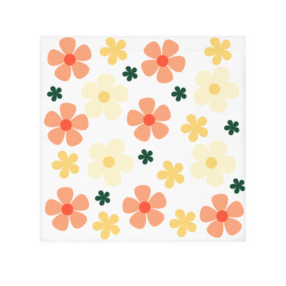 Floral Face Towel — Retro Orange & Yellow Bloom Pattern