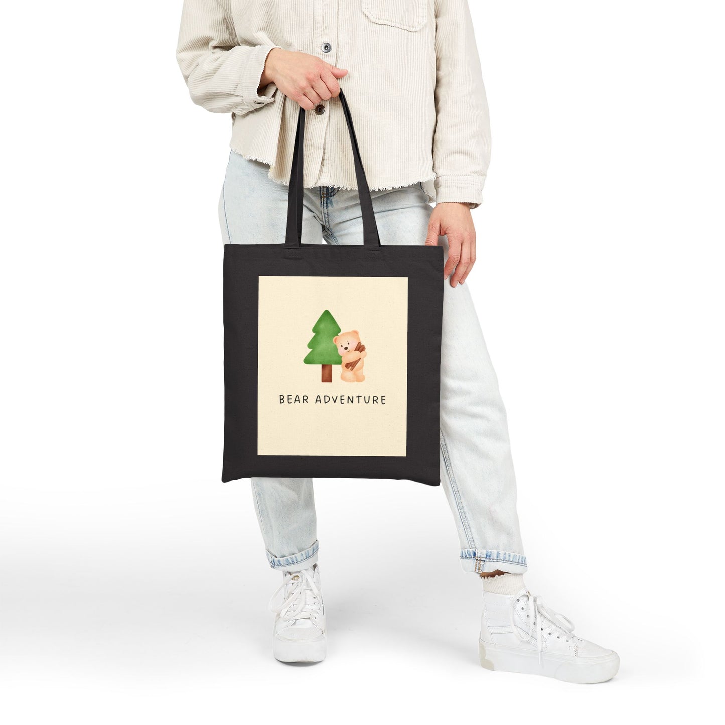 Bear Adventure Canvas Tote — Cute Bear & Tree Eco Shopper Bag