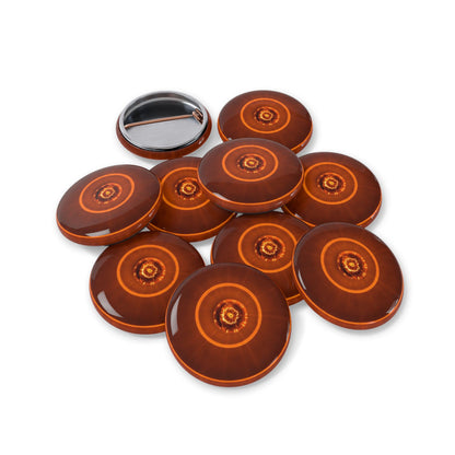 Round Glow Pin Button — Retro Orange Vinyl Record Design