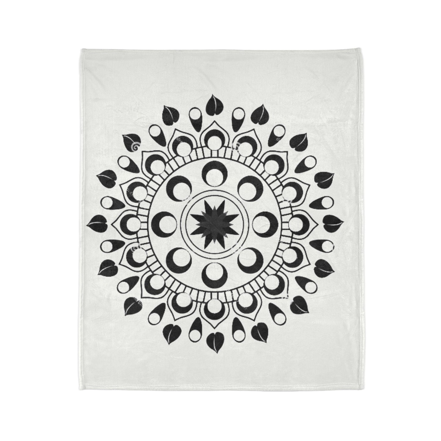 Mandala Moon Phases Blanket — Black & White Boho Throw