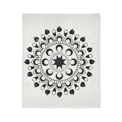 Mandala Moon Phases Blanket — Black & White Boho Throw
