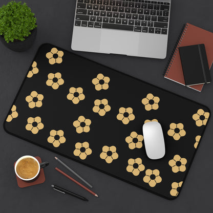 Floral Noir Desk Mat — Minimal Black & Gold Flower Mouse Pad