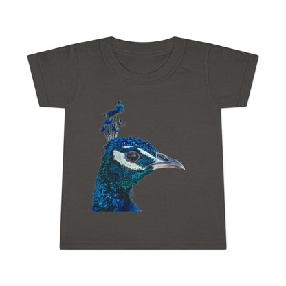 Peacock Profile Toddler T-Shirt — Sparkling Blue Bird Tee for Kids