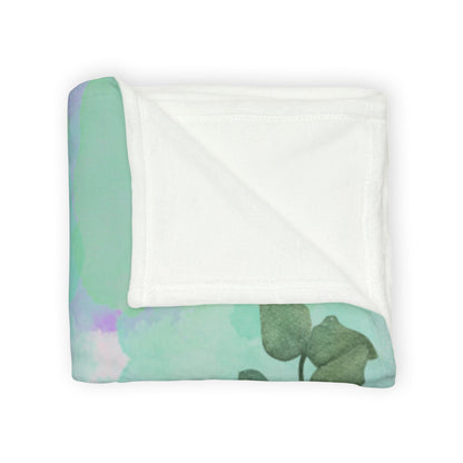 Floral Watercolor Throw Blanket — Pastel Green & Pink Botanical Cozy Plush