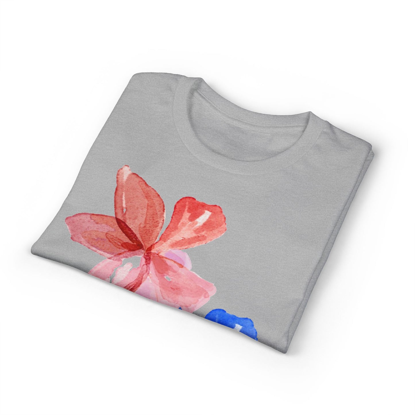 Floral Watercolor Tee — Pink & Blue Petal Graphic T-Shirt