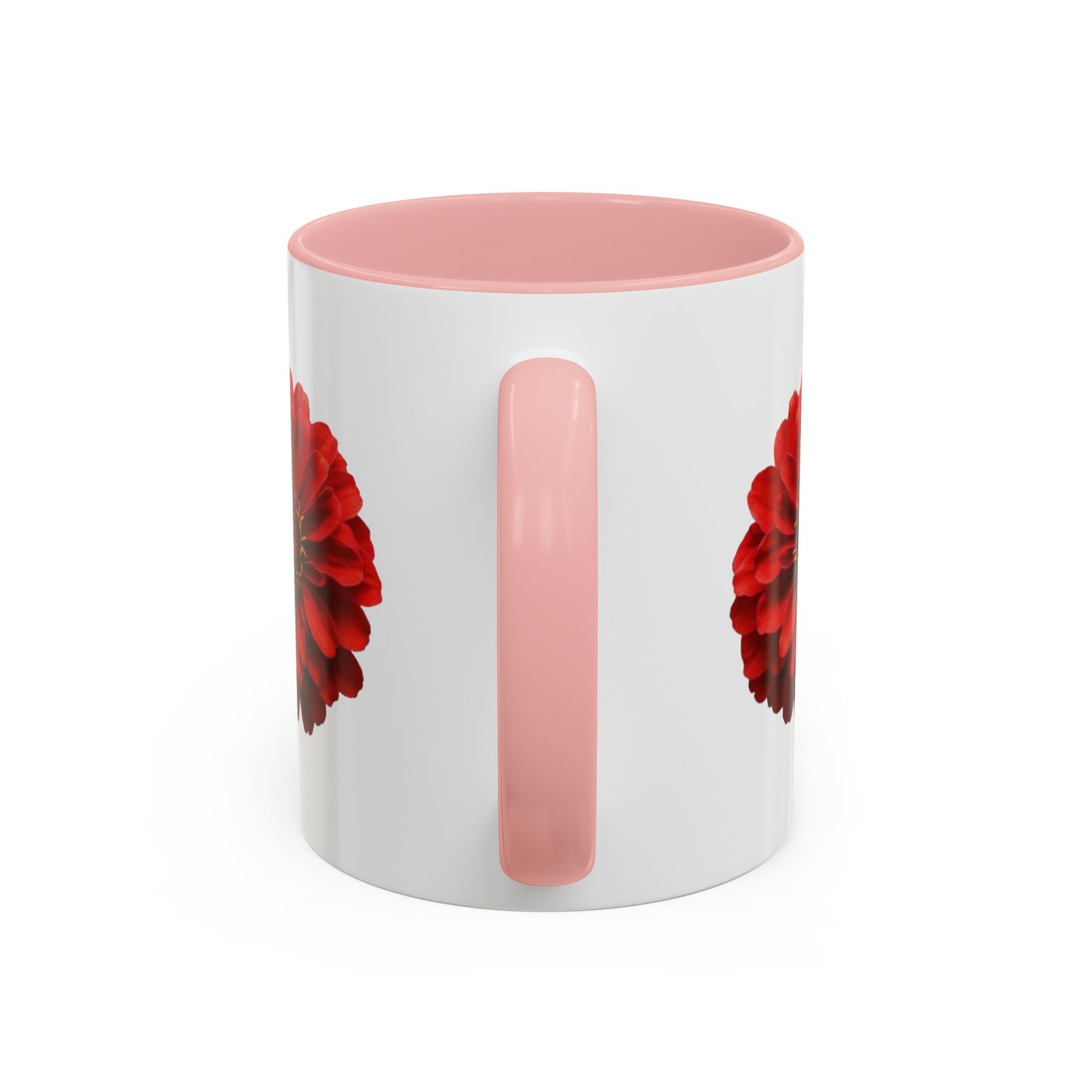 Red Zinnia Accent Coffee Mug — Floral Ceramic Tea Cup (11/15 oz)