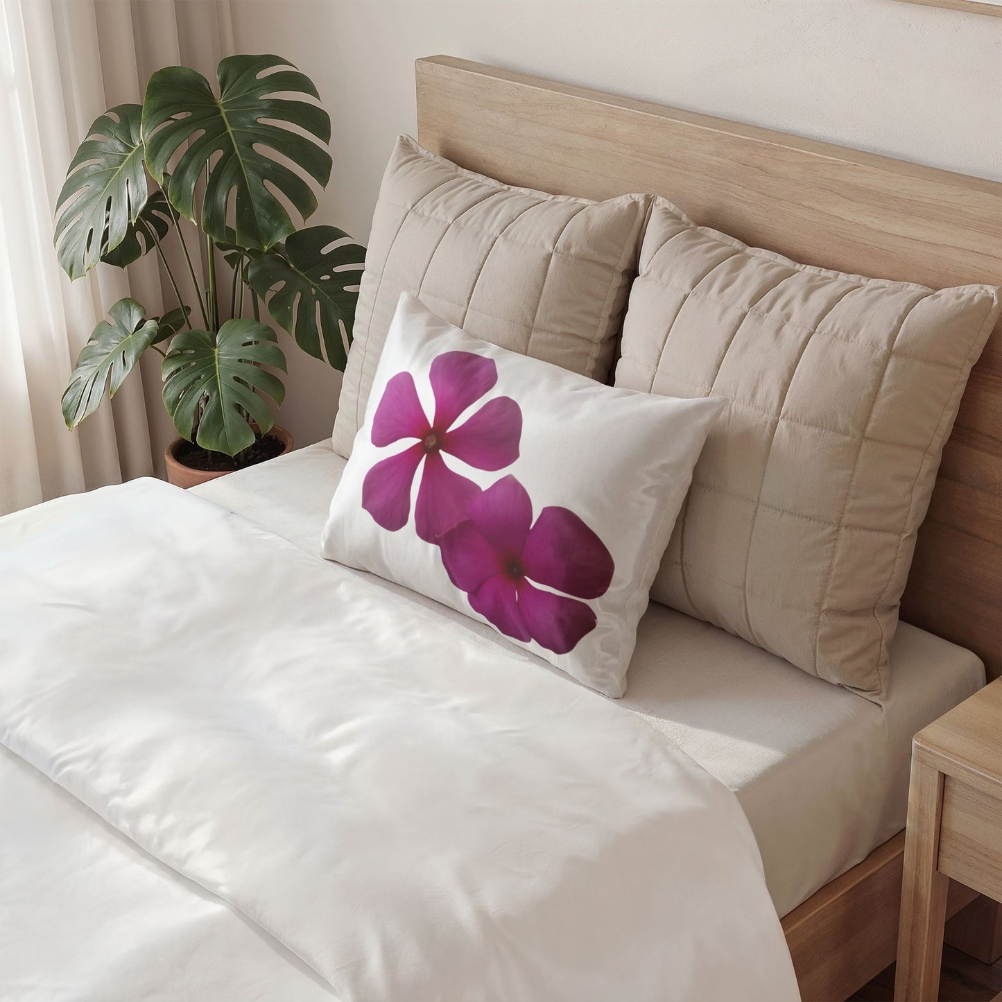 Pink Floral Pillow Sham — Purple Periwinkle Blossom Decorative Pillowcase