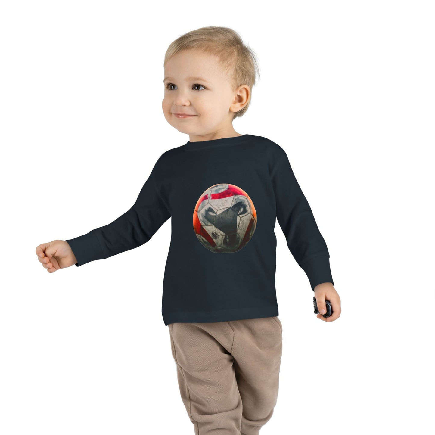 Toddler Long Sleeve Tee — Colorful Soccer Ball Graphic Kids Shirt