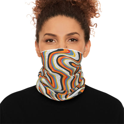 Retro Swirl Neck Gaiter - Psychedelic Orange & Blue Lightweight Face Covering