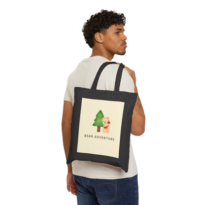 Bear Adventure Canvas Tote — Cute Bear & Tree Eco Shopper Bag