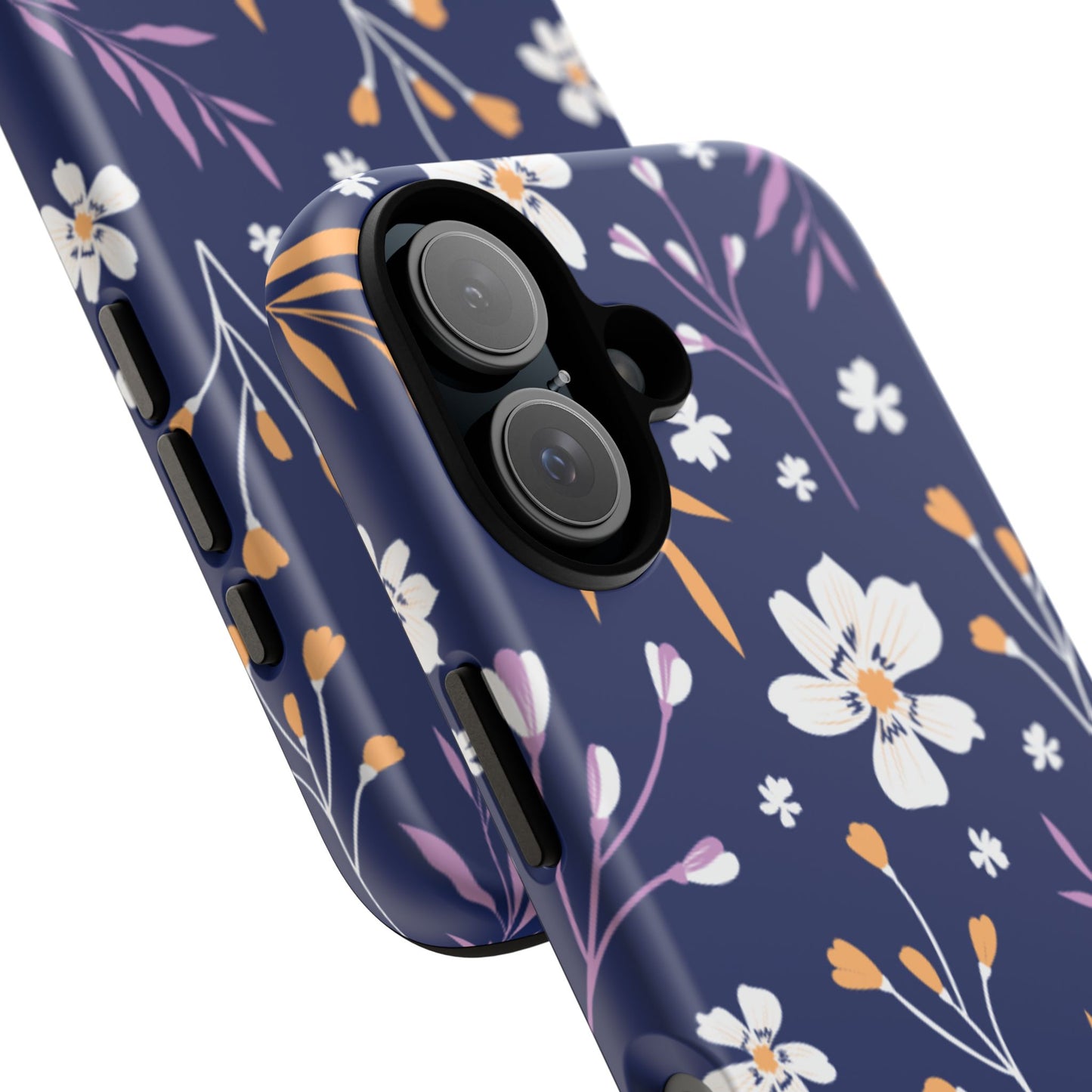 Floral Navy Tough Phone Case — Protective Floral iPhone Cover