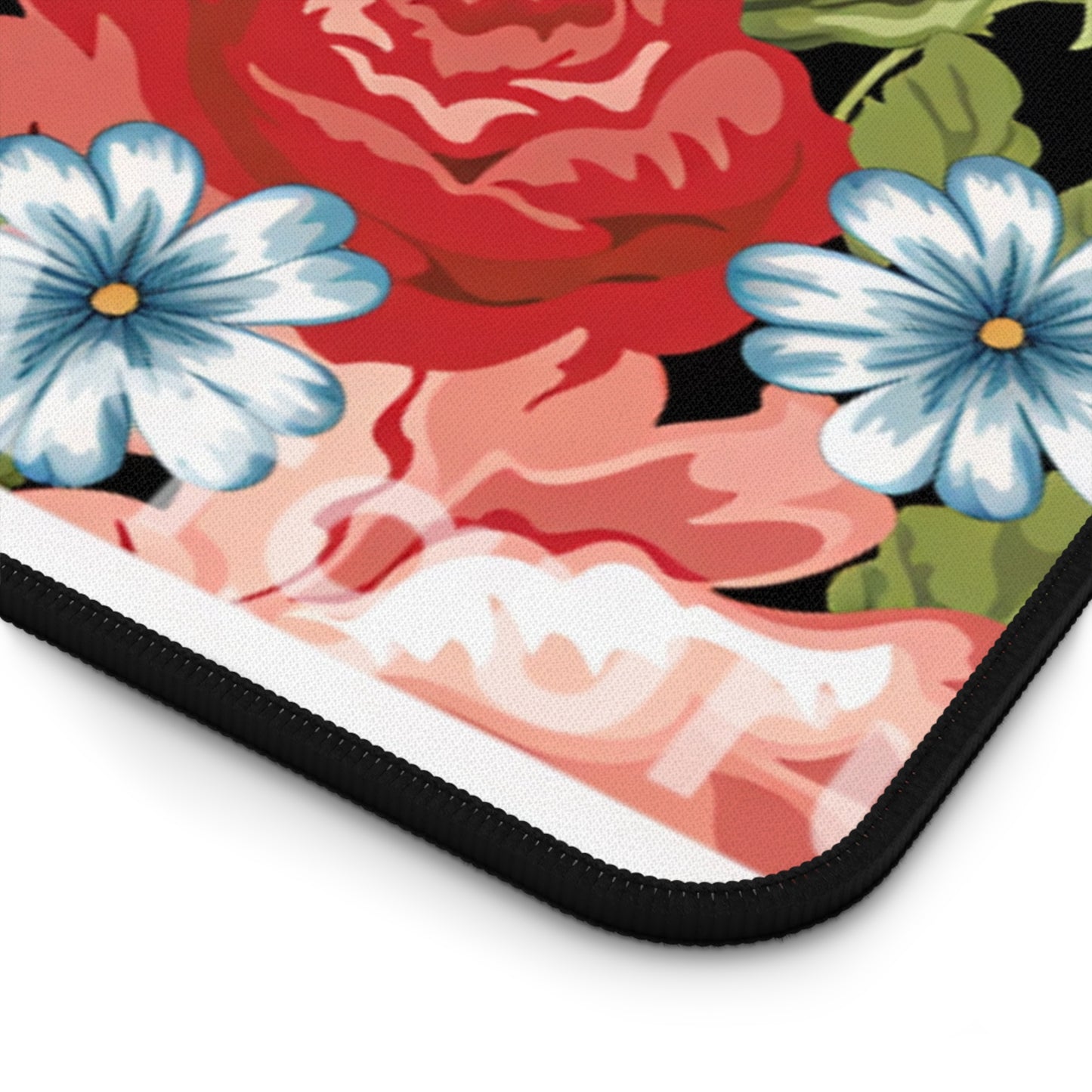Floral Vintage Desk Mat — Black Rose & Garden Blossoms Mouse Pad