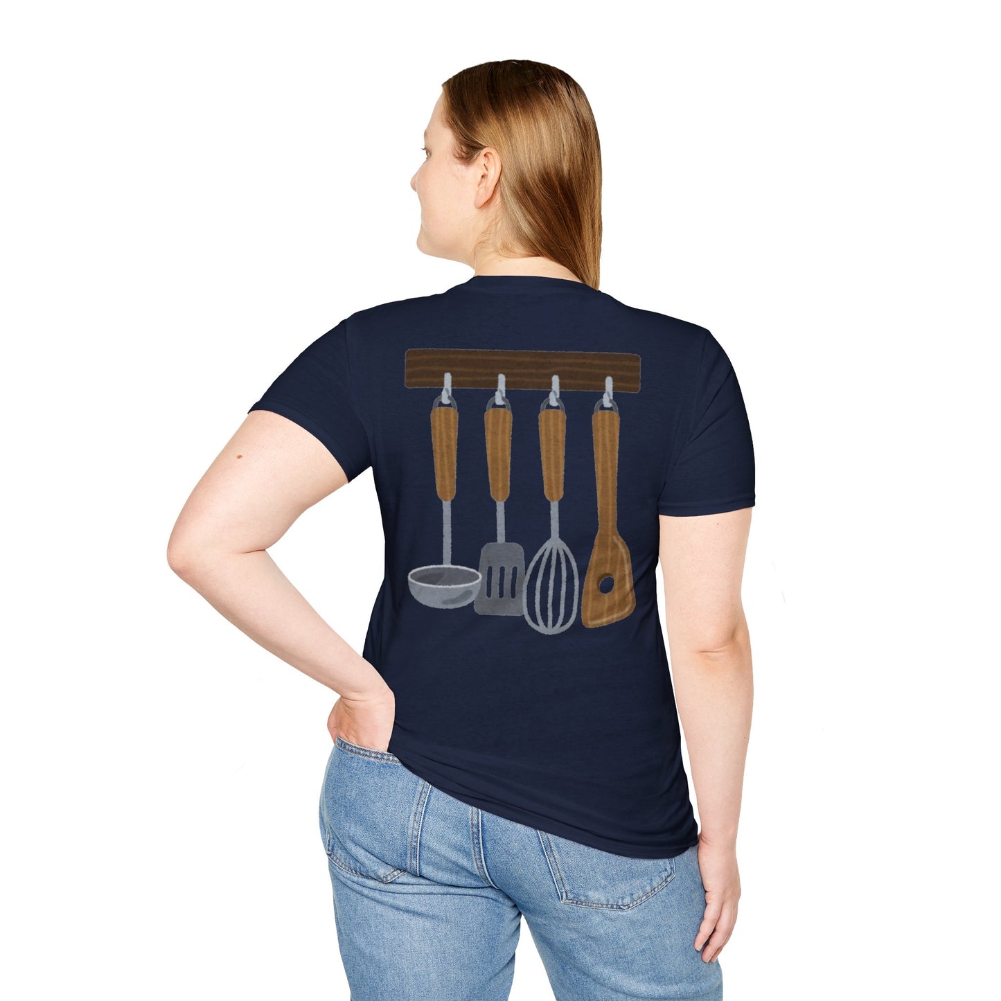 Kitchen Utensils Hanging Back Print T‑Shirt — Chef Cooking Tools Shirt