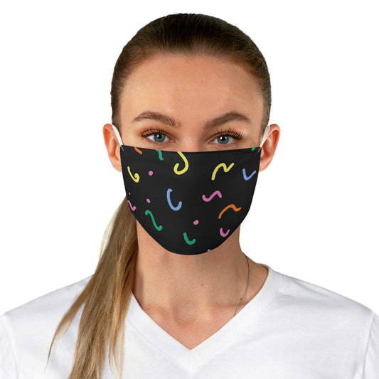 Confetti Doodle Face Mask — Colorful Abstract Pattern on Black