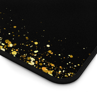 Black & Gold Glitter Desk Mat — Elegant Sparkle Mousepad for Office & Home