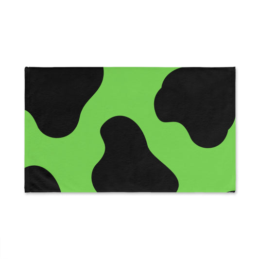 Green Cow Print Hand Towel — Bold Neon Cowhide Pattern for Bathroom & Kitchen