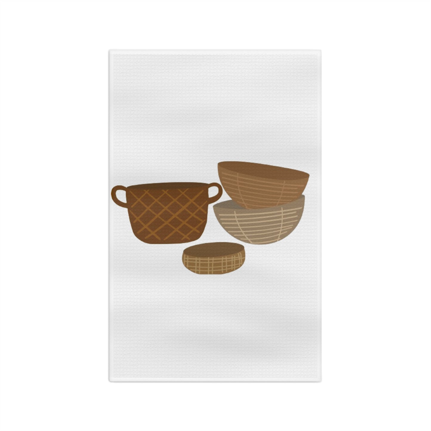 Kitchen Tea Towel — Rustic Woven Bowls Illustration