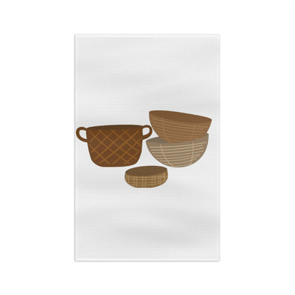 Kitchen Tea Towel — Rustic Woven Bowls Illustration