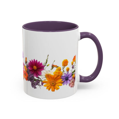 Floral Border Accent Coffee Mug — Colorful Daisy Bouquet 11/15oz