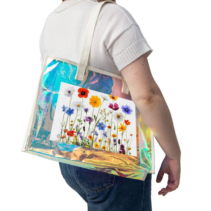 Holographic Beach Tote Bag — Iridescent Clear Seaside Shopper