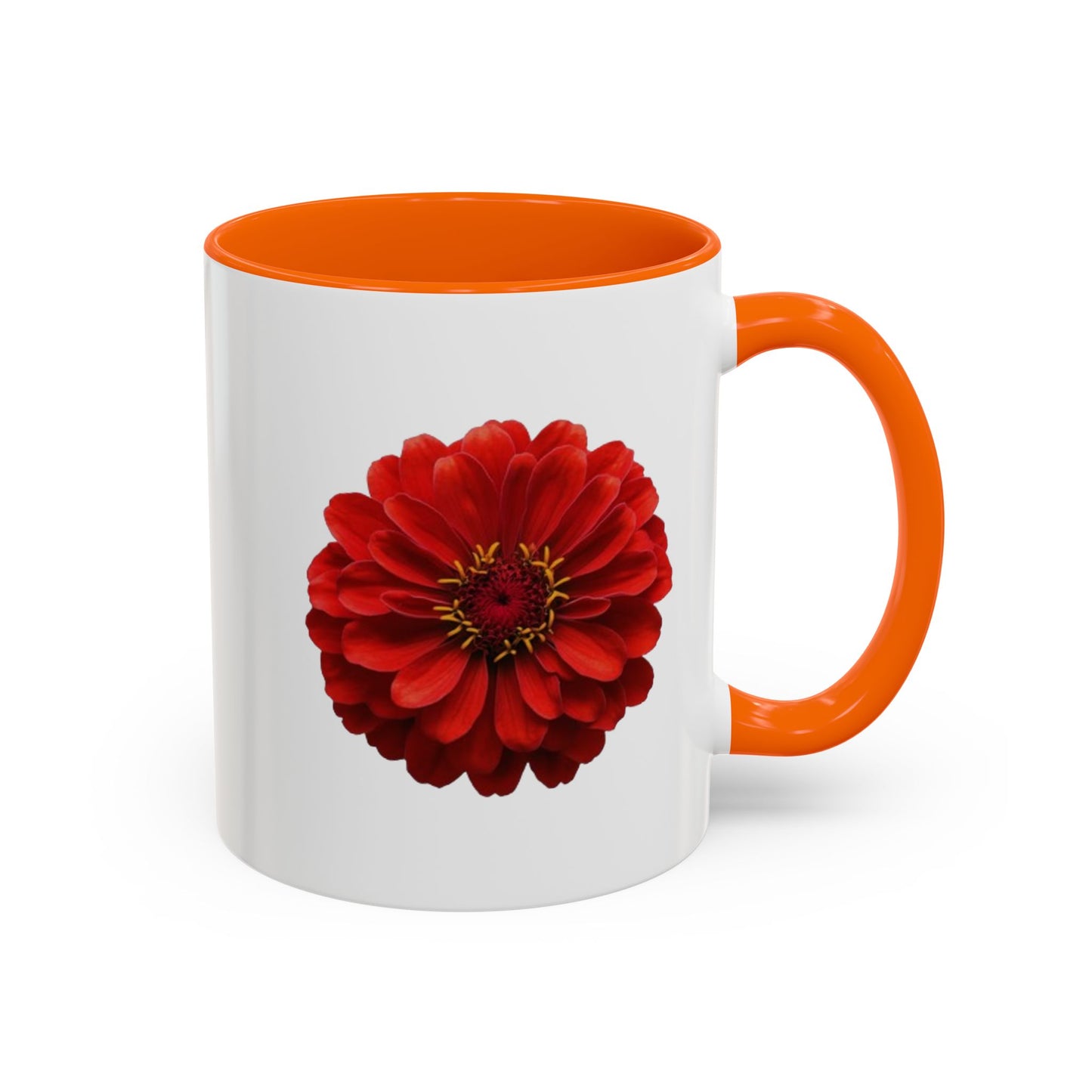 Red Zinnia Accent Coffee Mug — Floral Ceramic Tea Cup (11/15 oz)