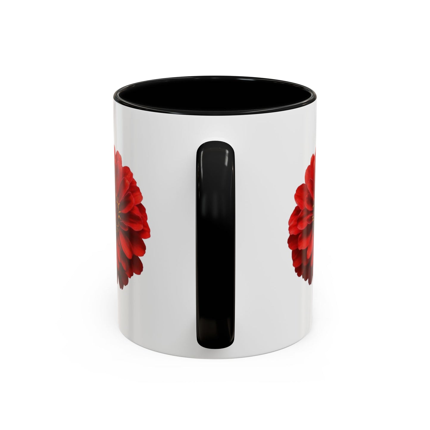 Red Zinnia Accent Coffee Mug — Floral Ceramic Tea Cup (11/15 oz)