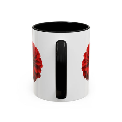 Red Zinnia Accent Coffee Mug — Floral Ceramic Tea Cup (11/15 oz)