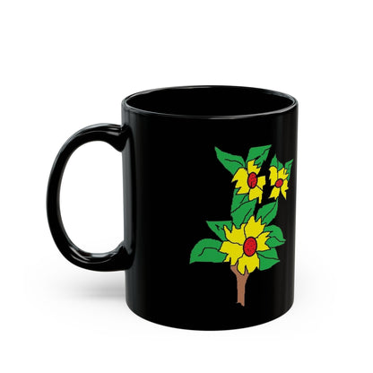 Sunflower Branch Black Mug — Floral Coffee Cup (11oz & 15oz)
