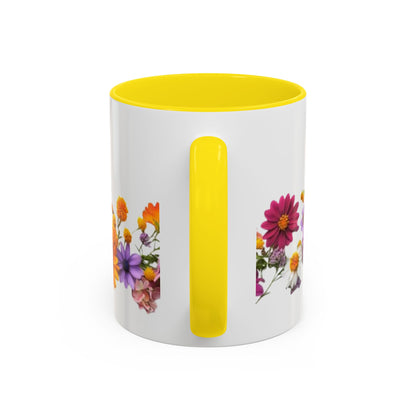 Floral Border Accent Coffee Mug — Colorful Daisy Bouquet 11/15oz