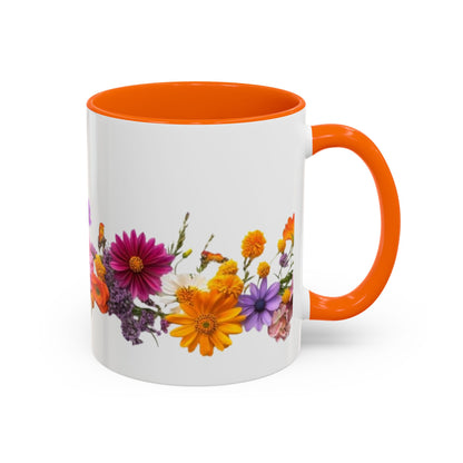 Floral Border Accent Coffee Mug — Colorful Daisy Bouquet 11/15oz