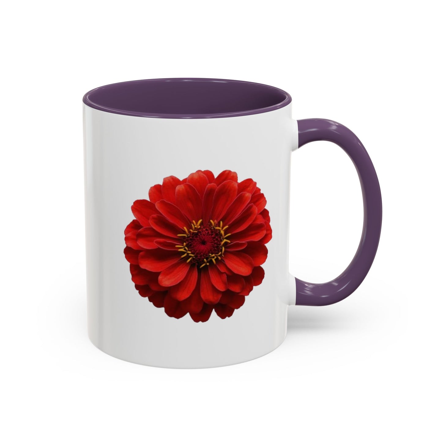 Red Zinnia Accent Coffee Mug — Floral Ceramic Tea Cup (11/15 oz)