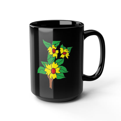 Sunflower Branch Black Mug — Floral Coffee Cup (11oz & 15oz)