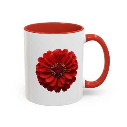 Red Zinnia Accent Coffee Mug — Floral Ceramic Tea Cup (11/15 oz)