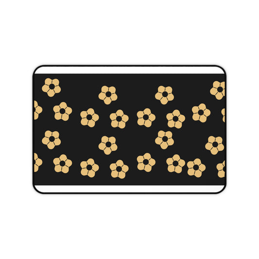 Floral Noir Desk Mat — Minimal Black & Gold Flower Mouse Pad