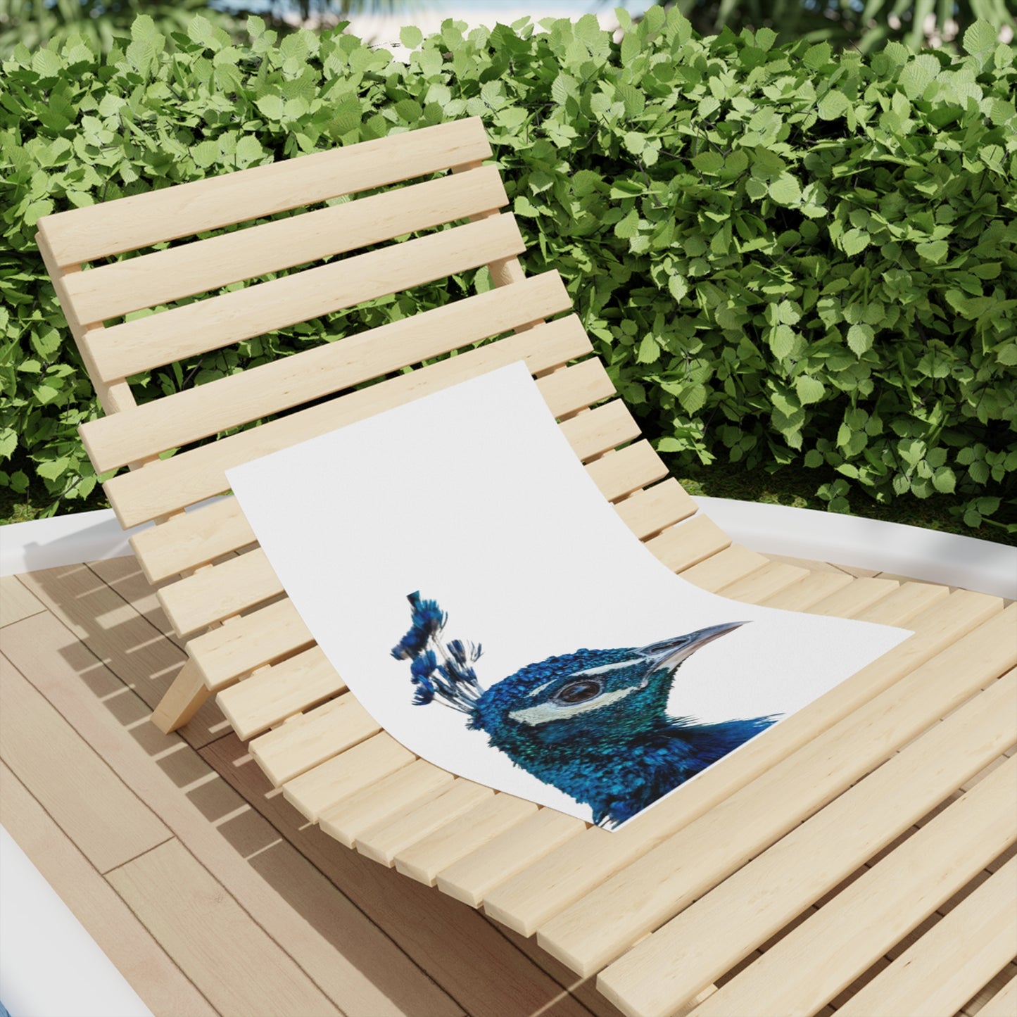 Peacock Portrait Beach Towel — Vibrant Blue Exotic Bird Design