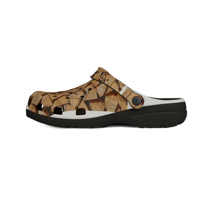 Woodpile Clog Shoes — Cozy Cabin Log Print EVA Foam Clogs