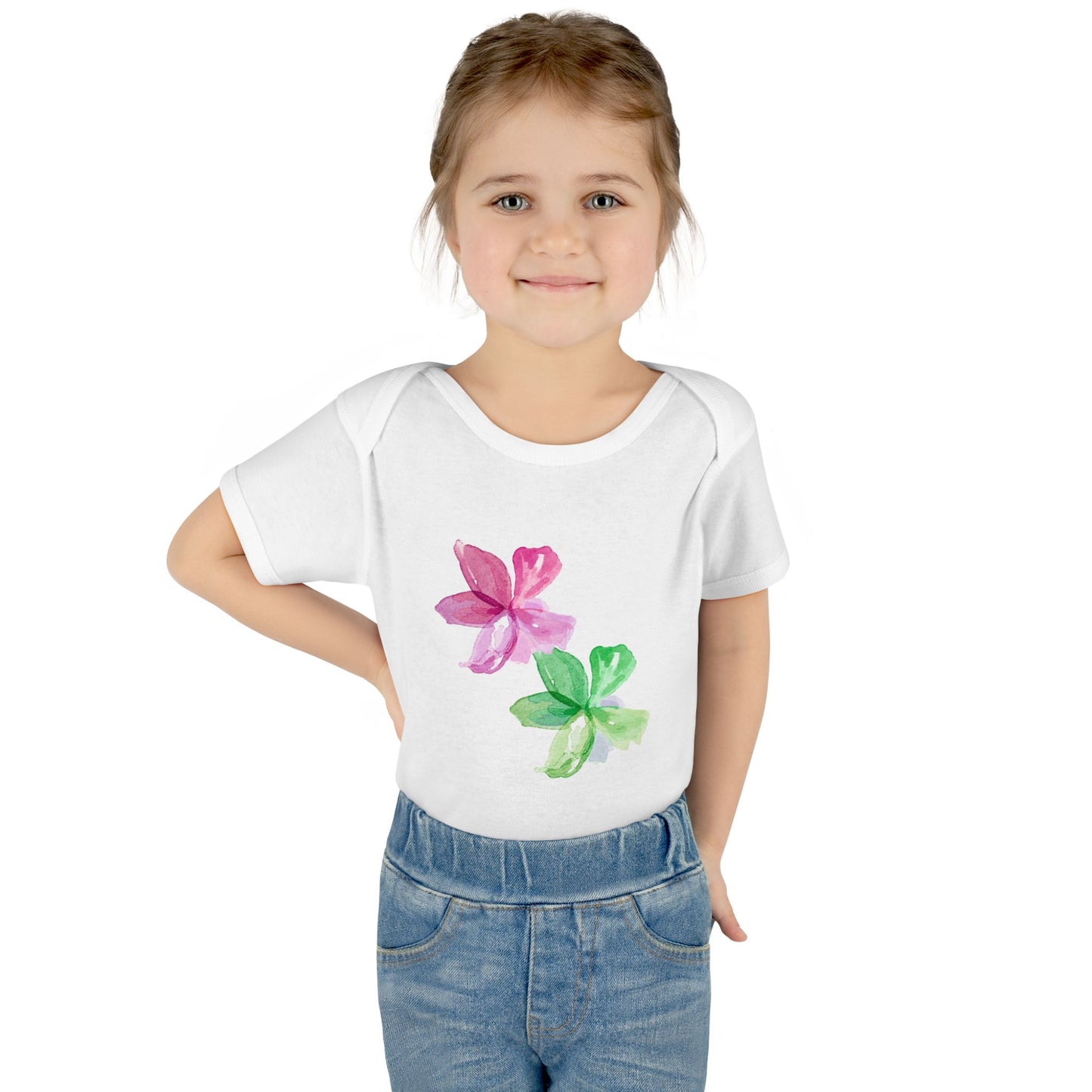 Floral Watercolor Baby Bodysuit – Pink & Green Blossom Infant Onesie