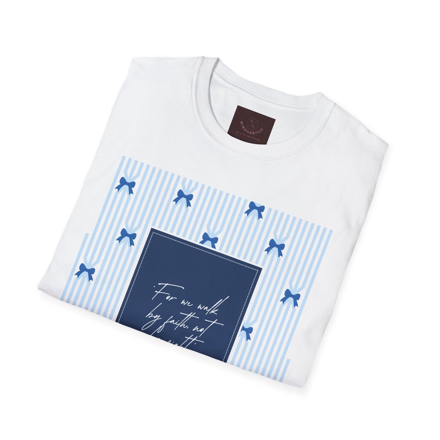 Walk By Faith T-Shirt — Inspirational Blue Bow Christian Tee