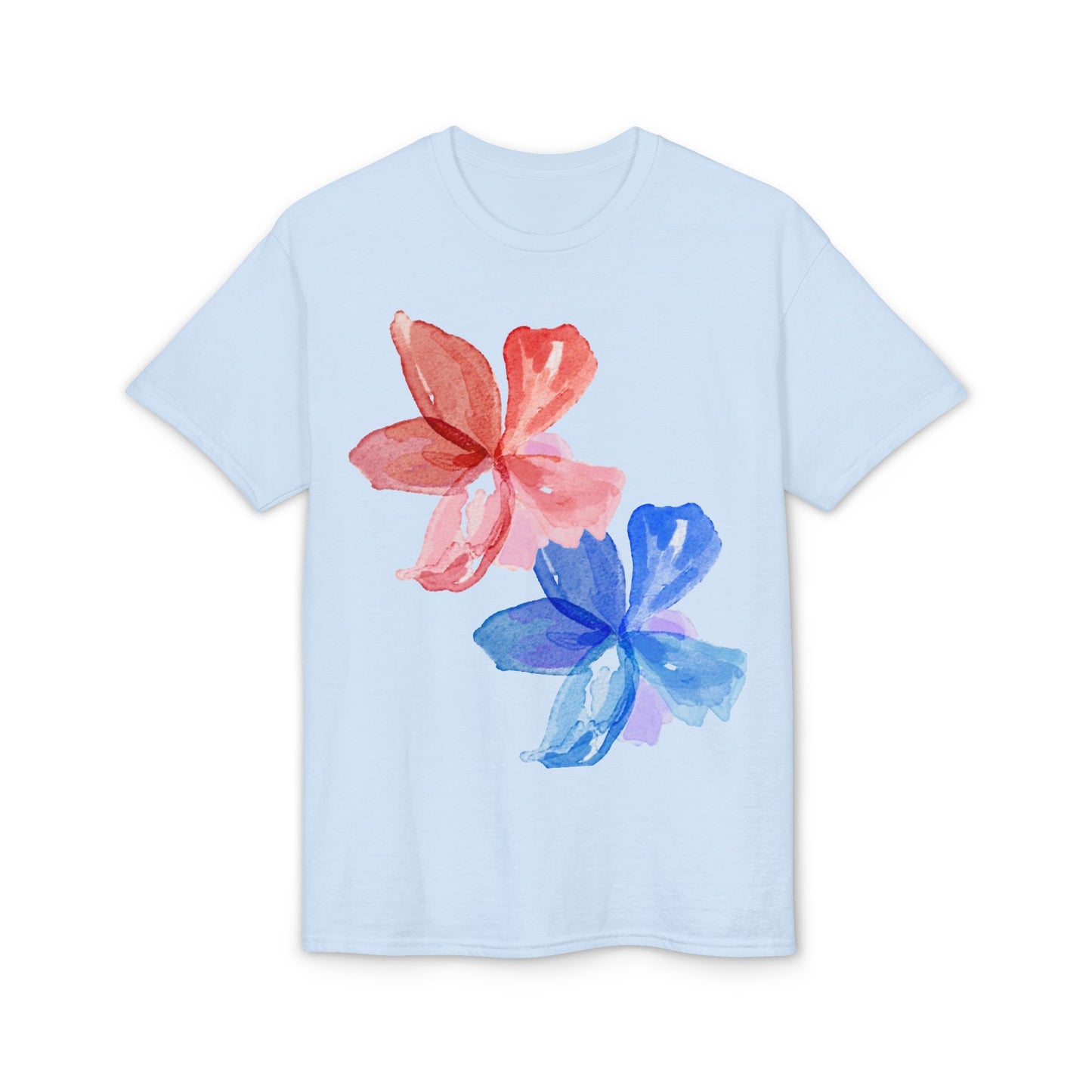 Floral Watercolor Tee — Pink & Blue Petal Graphic T-Shirt