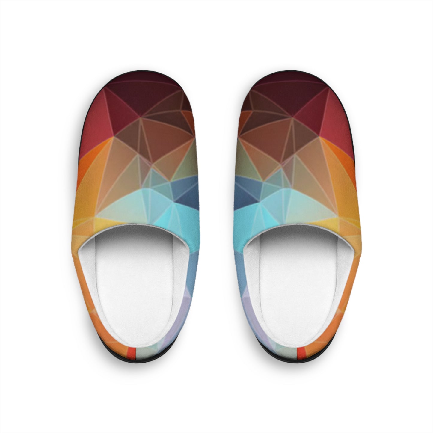 Geometric Gradient Women's Indoor Slippers — Colorful Polygon Cozy Slides
