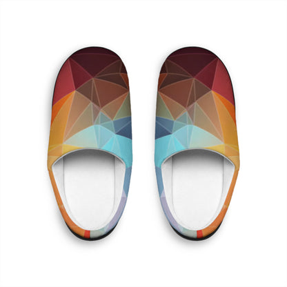 Geometric Gradient Women's Indoor Slippers — Colorful Polygon Cozy Slides